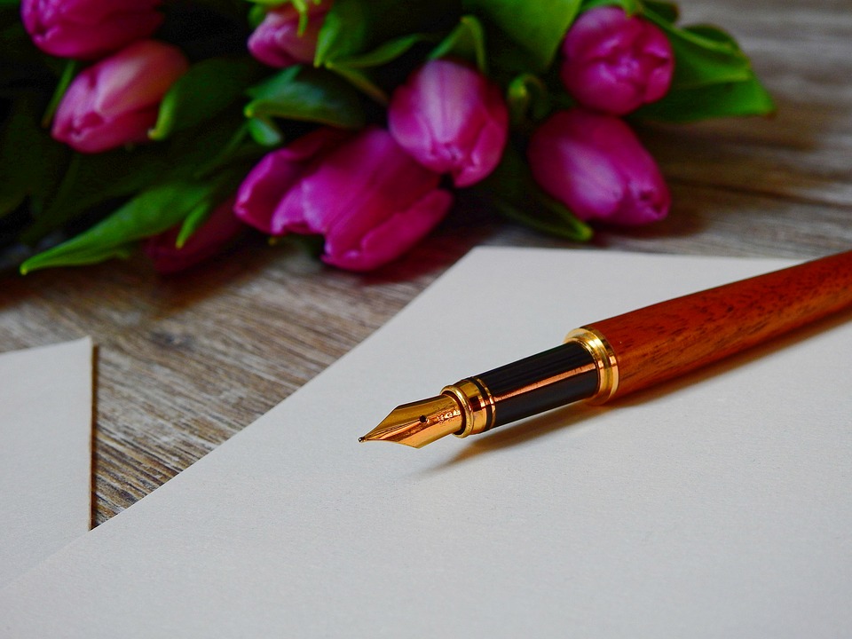 Pen with flowers, letter